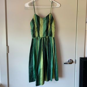 💎👗Vintage Multi Green Vertical Stripe Silk Dress
